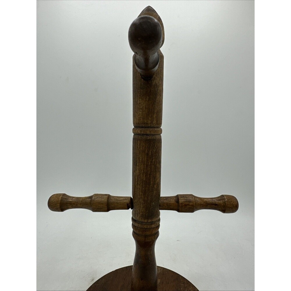Vintage Wooden Mug Tree Holder Dark Wood 4 Pegs 11” - Picture 9 of 16